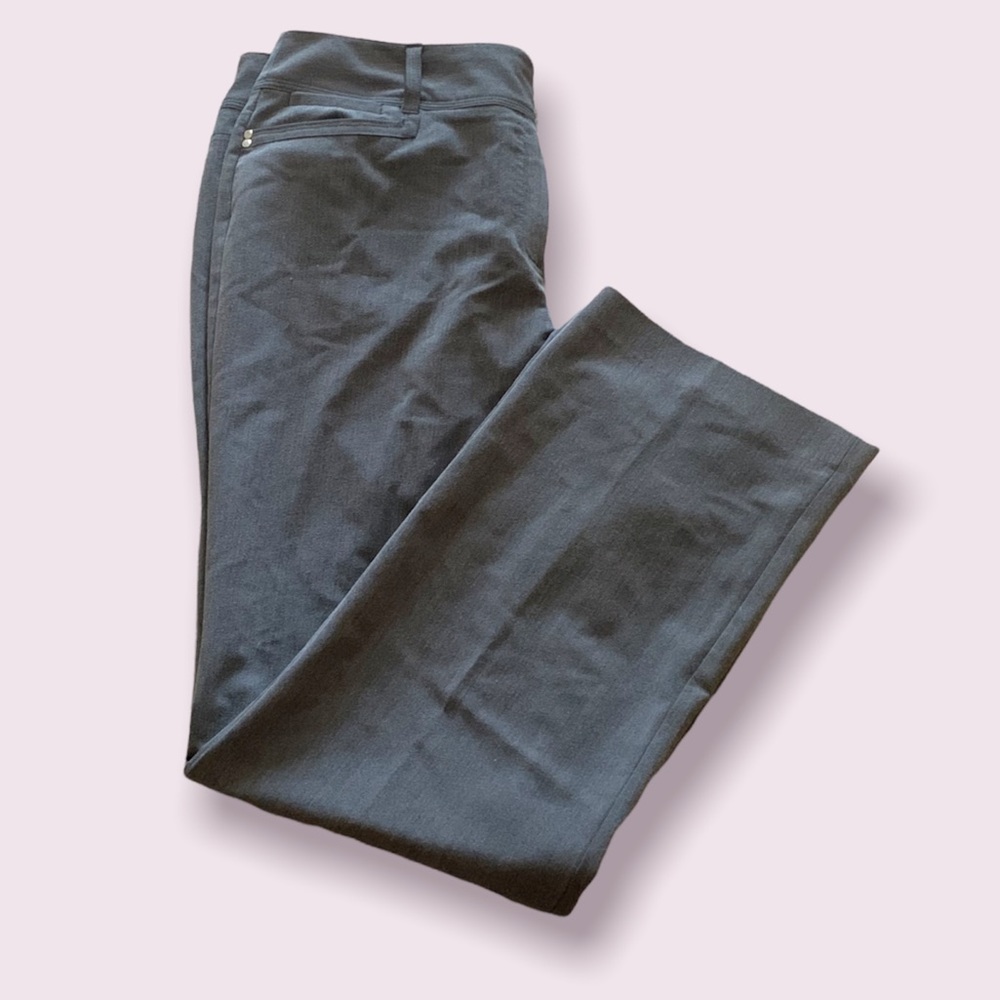 Grey semi-casual pants. Hardly ever worn. Flattering fit.